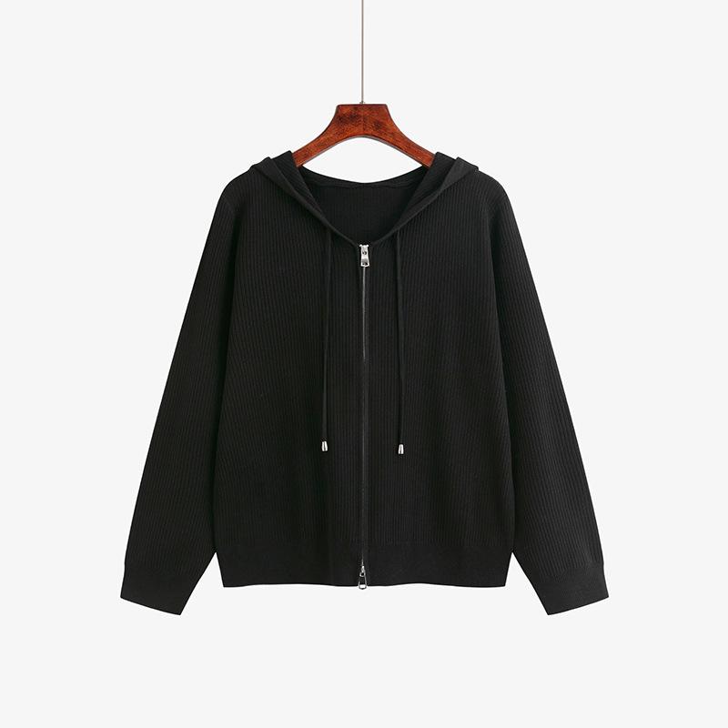 Damen Übergröße Kapuzensweatshirt Damen Gestreifte Oberteile Herbst Strick-Cardigan Jacke