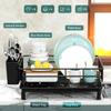 1pc Dish Drying Rack Kitchen Countertop Tableware Storage with Automatic Drying Black White
