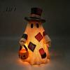 Rustic Fall Home Decor Lighted Patchwork Ghost Resin Figurine with Pumpkin Lantern, Farmhouse Style Halloween Thanksgiving Table Decorations Tabletop