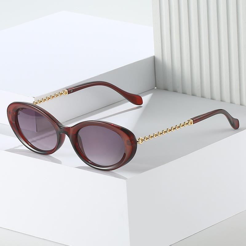 Women's European & American Minimalist Oval Sunglasses with Personality Chain