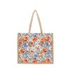 Linen zipper handbag women's new flower pattern large capacity tote bag going out to work commuting linen bag