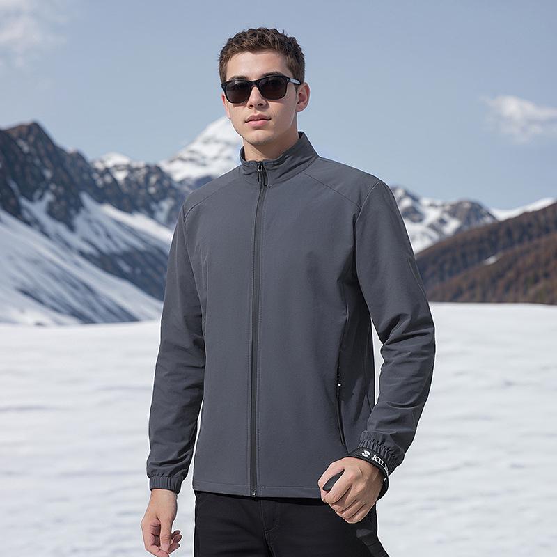 

Мужской софтшелл ветрозащитный куртка Весна/Осень 2024: Без капюшона, Воротник-стойка, Приталенный крой, Модная куртка для улицы 2XL темно-серого