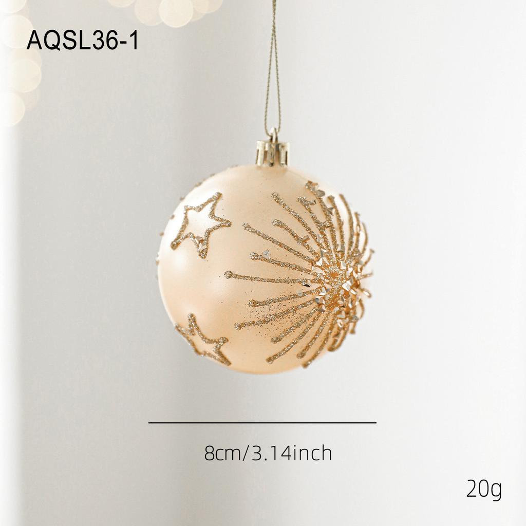 8cm Champagne Color High-Grade Ball with Gold Glitter Christmas Ball Ornament for Christmas Tree Hanging Decoration