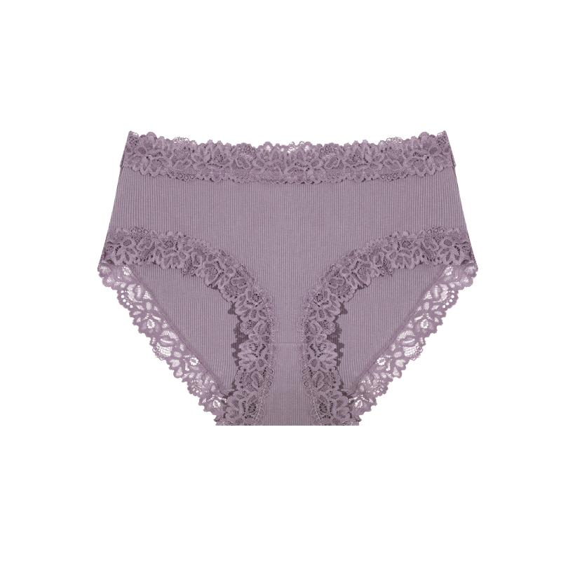1pcs Women's High Waisted Plus Size Lace Spliced Cotton Underwear, Full Coverage Fashionable, Breathable, Soft and Comfortable Women's Underwear