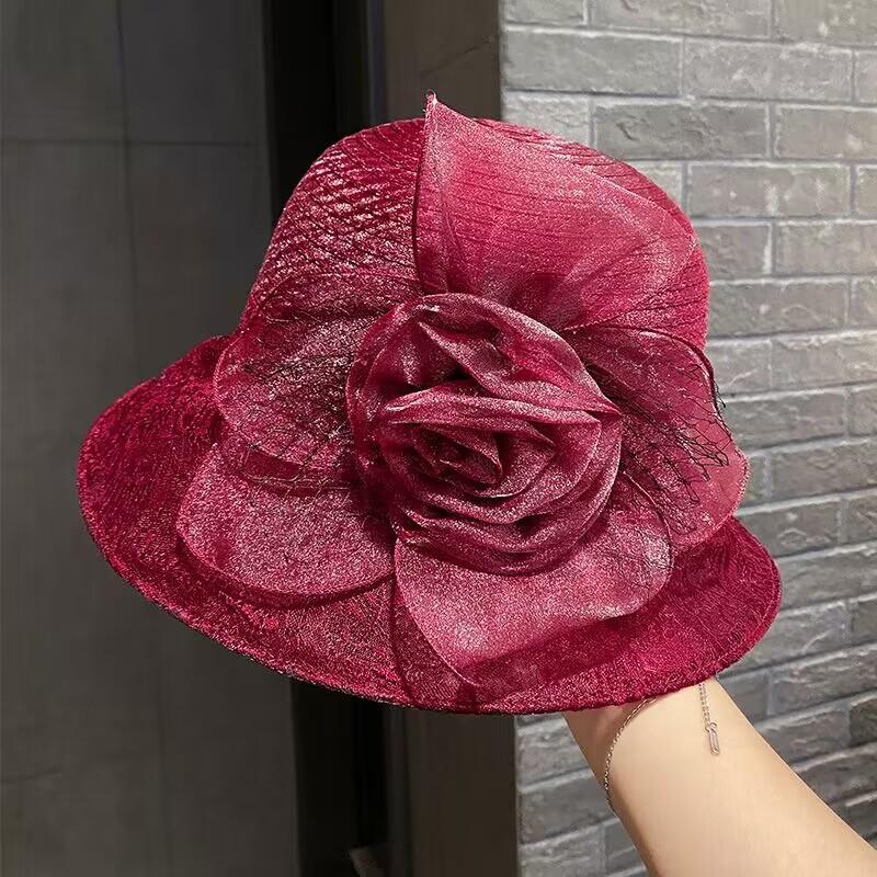 New Eugen yarn mesh yarn hat women's summer lace flower sunshade basin hat for the elderly outdoor sunscreen mother hat