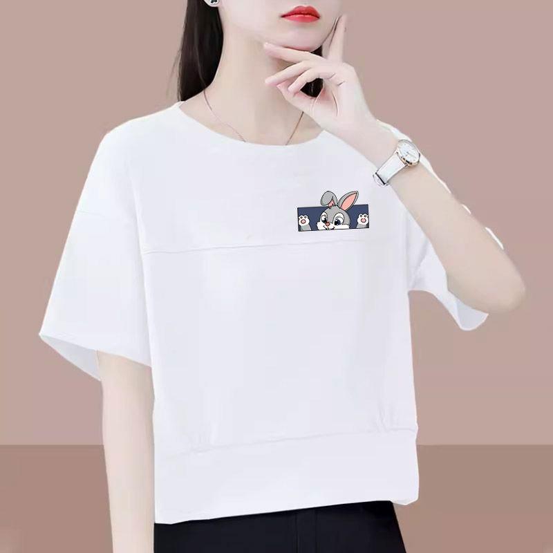 

Petite Women s Cotton Letter Print Short-Sleeve T-Shirt - Loose, Slimming Summer Top XL [115-125 lbs]