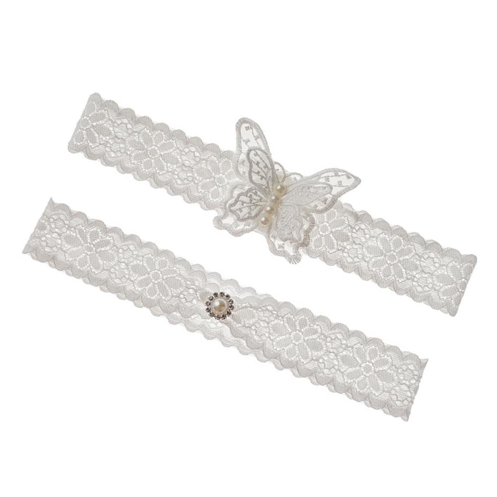 White Lace Garters Set Wedding Bride Garters Butterfly Pearls Garters Belt Bridal Leg Band for Women Wedding Party