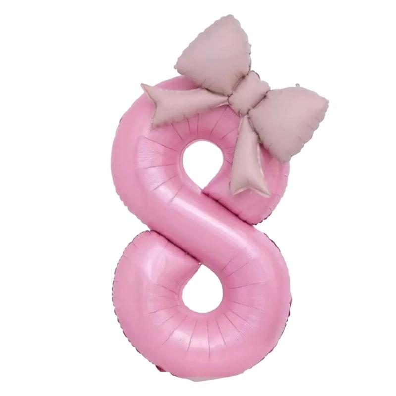Pink Bowknot Number Balloon 40Inch Oversize Aluminum Foil Balloon Decoration For Kids Birthday Anniversary Wedding
