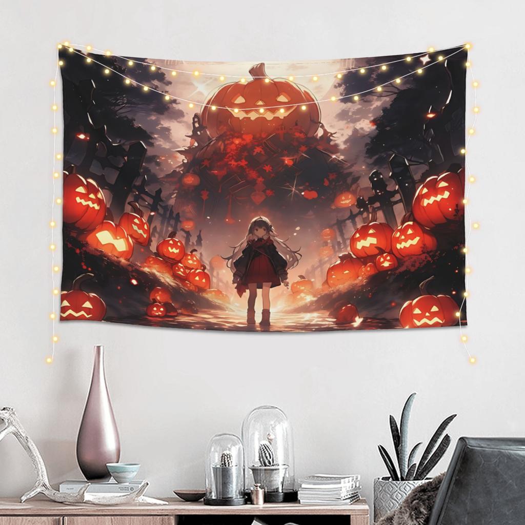 Halloween Girl Pumpkin Mountain Print Tapestry Wall Hanging Blanket Tapestry Home Decor Items Wall Decorations