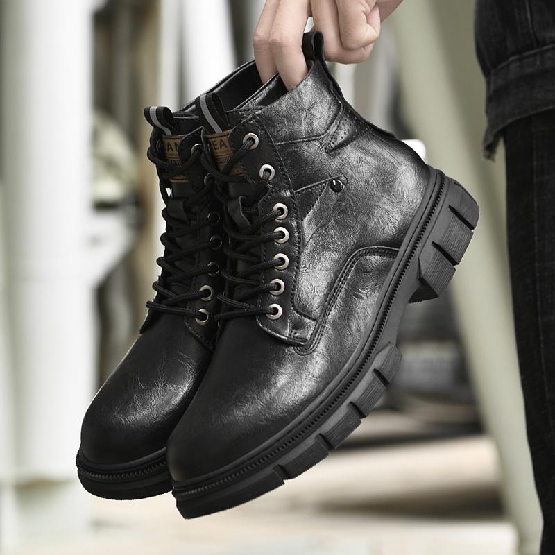 Winter Genuine Leather Mens Ankle Boots Outdoor Casual Shoes Lightweight Designer Men Warm Motorcycle Boots Handmade Male Boots
