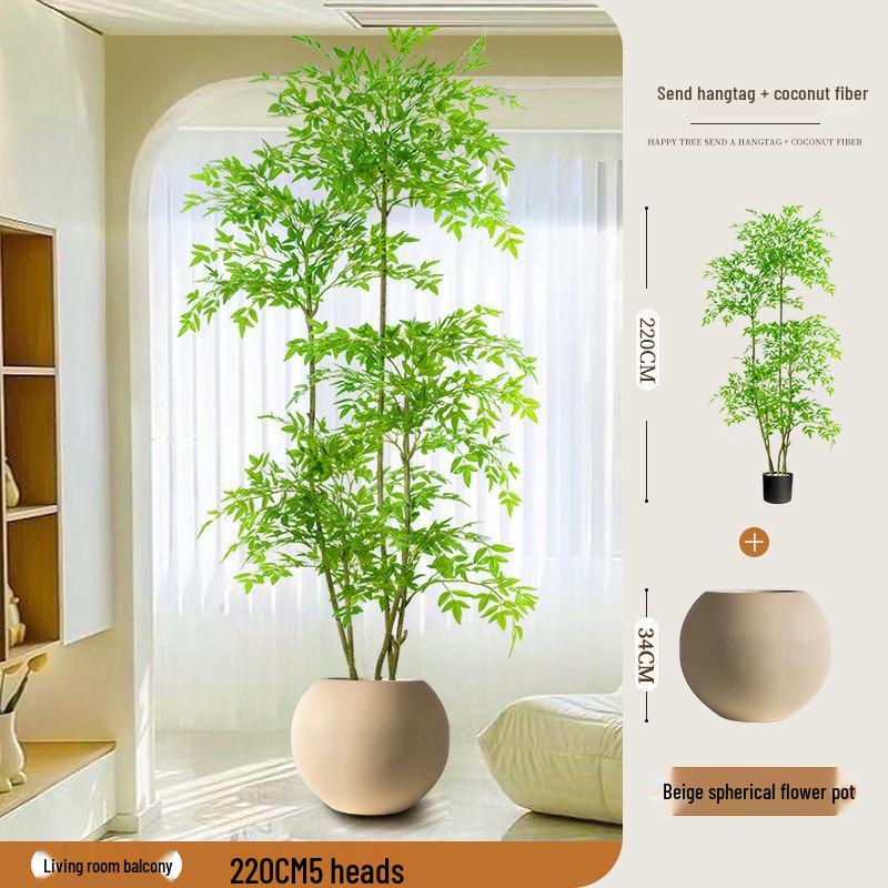 High-End Nandina Domestica Floor-Standing Faux Green Plant for Indoor Decoration