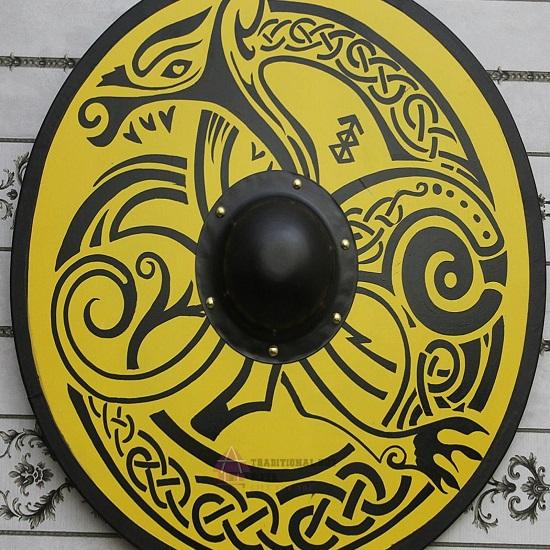 Viking Round Shield Dragon Face Medieval Warrior Wooden 60.96 Cm Handcrafted Shield