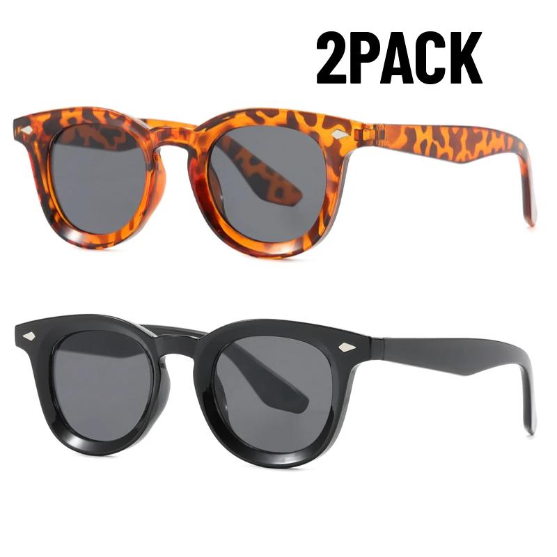 1/2PACK Luxury Designer Small Frame Sunglasses Women Men Vintage Punk Shade Rivet Concave Frame Eyeglasses