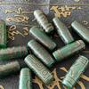Tibetan Dzi Green Chalcedony Barrel Beads Locket with Patterned Pendant, 30cm Long