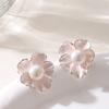 French Sweet and Gentle Fairy Wind Lacquered Petal Pearl Earrings Summer Fresh and Versatile Dopamine Temperament Earrings