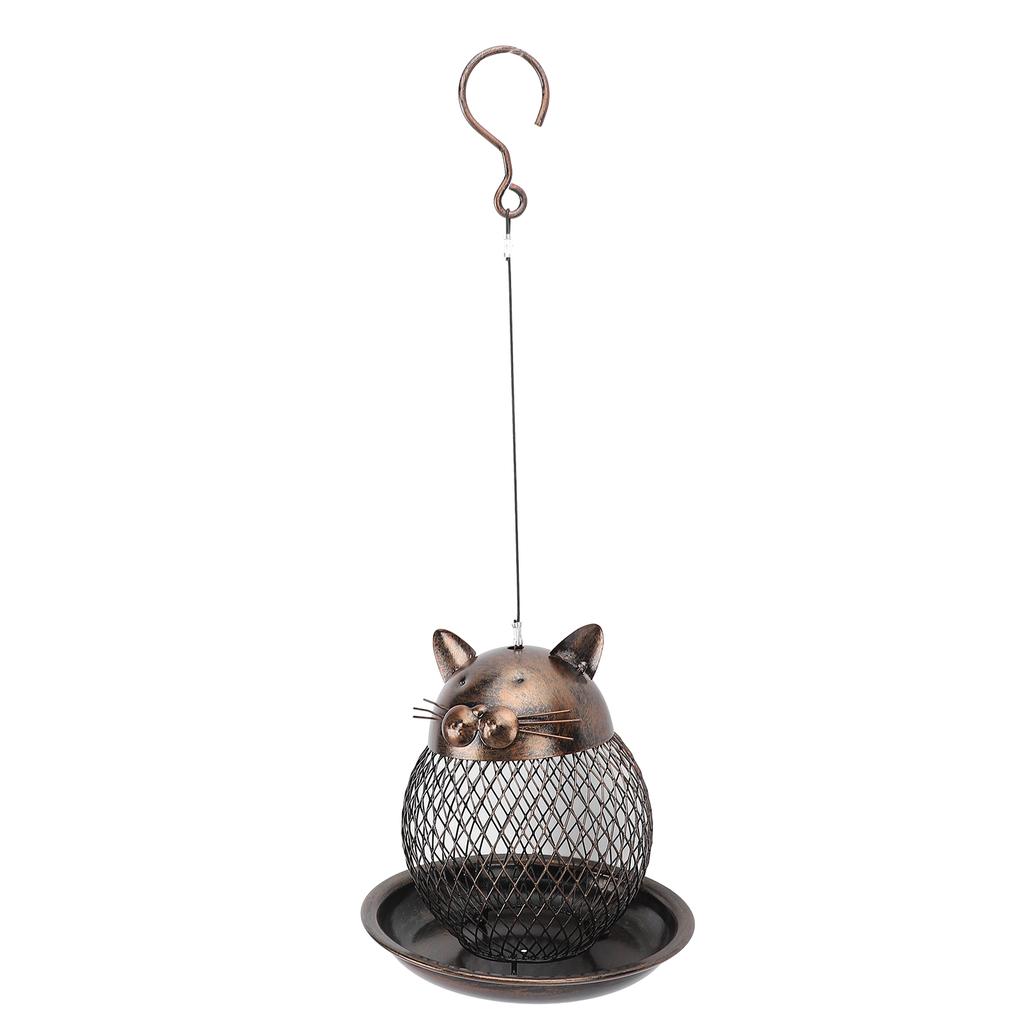 Hanging Bird Feeder for Outdoor Iron Squirrel Proof Retro Cat Shaped Metal Mesh Wild Bird Feeder for Garden Decor