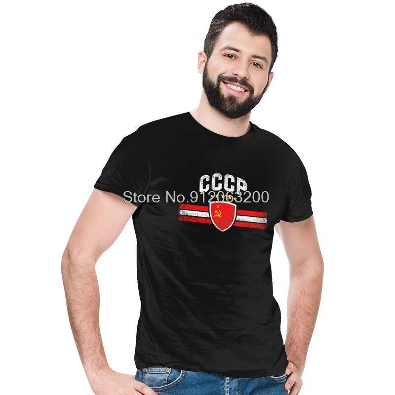 CCCP Distressed T Shirts Men Short Sleeve Cotton Tshirts USSR Soviet Union Socialism Tee Tops Novelty Tshirt Gift Idea