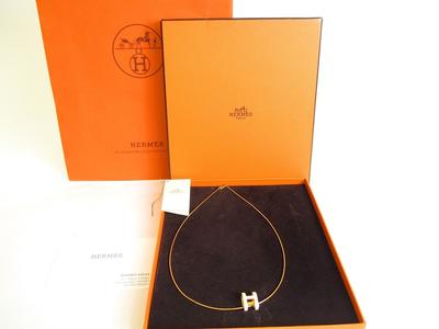 Autentický HERMES Bílý Pop Ash H Pozlacený Náhrdelník Choker Přívěsek #a099 Prodávajícím renovováno