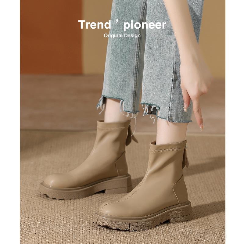 Short boots women's autumn and winter Martin boots women's thick heel thick sole square head soft leather thin boots women's versatile velvet models
