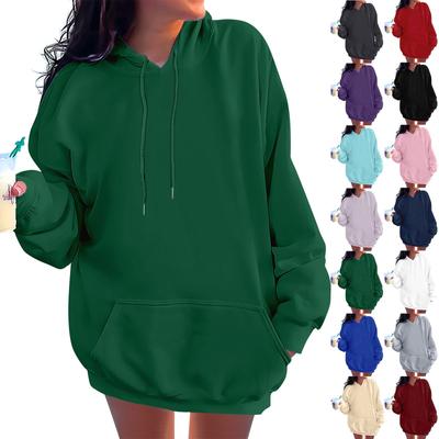 Ladies' Fashionable Casual Long Sleeved Round Neck Hooded Solid Color Hoodie With Threaded Thread
