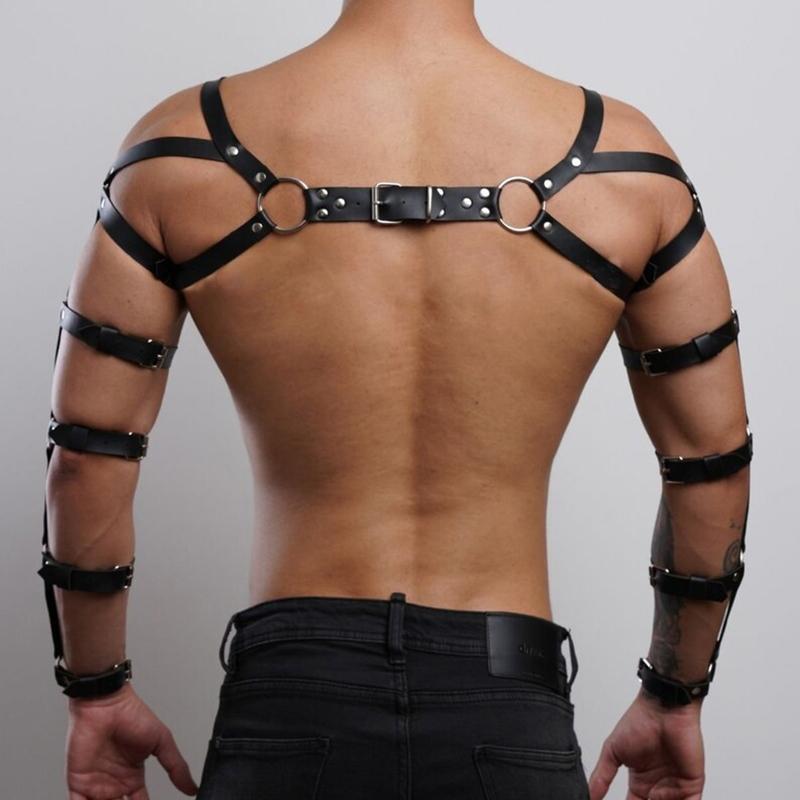 Sexy Leather Lingerie Sexual Chest Harness Fetish Men Body Bondage Cage Shoulder Harness Strap Erotic Gay Clothing for Adult Sex