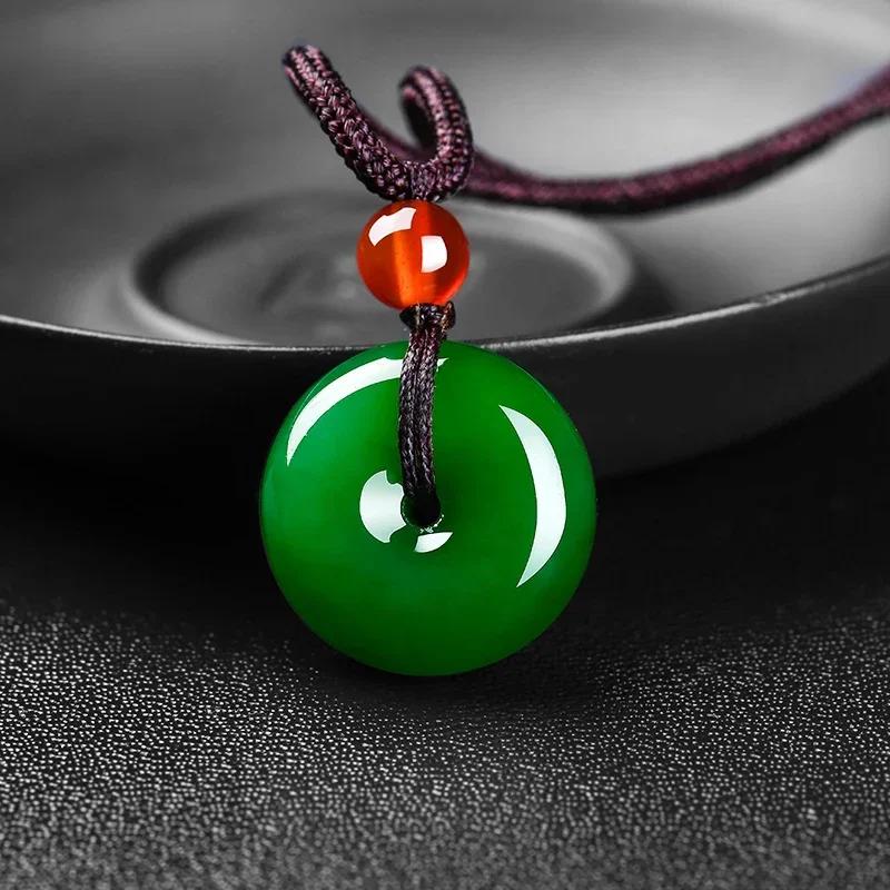Natural Green Jade Safety Buckle Pendant Necklace Hand-Carved Charm Jadeite Jewelry Fashion Amulet Gifts for Men Women jewellery