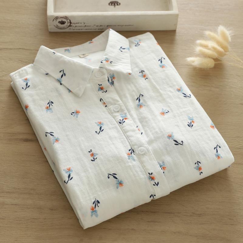 

Одуванчик напечатанный хлопчатобумажная пряжа рубашка с длинными рукавами для женщин осень свободная утягивающая рубашка топ блузки и рубашки M