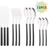 12Pcs Western Gold Dinnerware Stainless Steel Cutlery Set Knife Fork Tea Spoon Dinner Flatware Set Kitchen Silverware Tableware