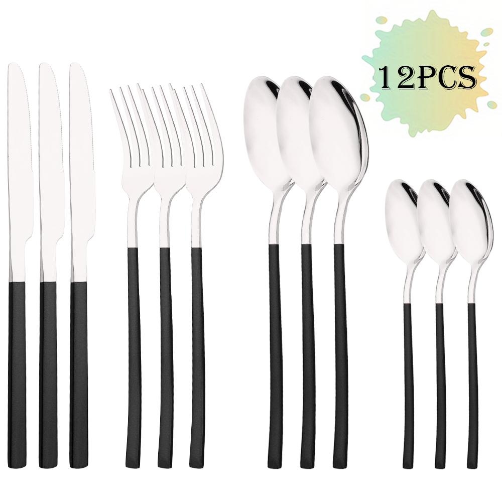 12Pcs Western Gold Dinnerware Stainless Steel Cutlery Set Knife Fork Tea Spoon Dinner Flatware Set Kitchen Silverware Tableware