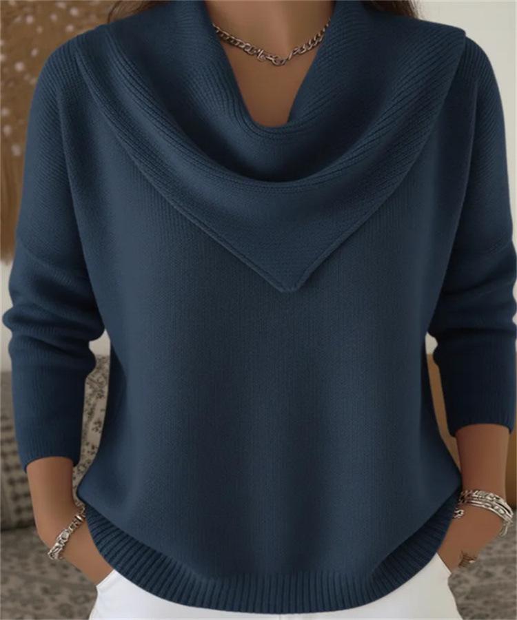 V-neck Waffle Knit Solid Color Pullover Loose Top for Autumn/Winter 2025 Fashion