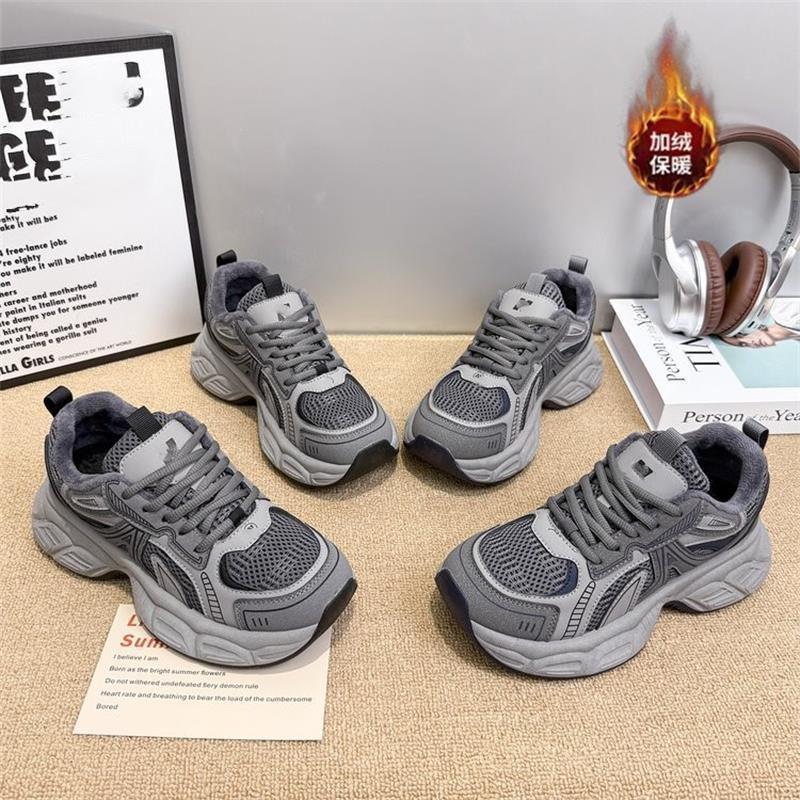 Platform dad shoes commuter winter new heightening fleece casual sneakers
