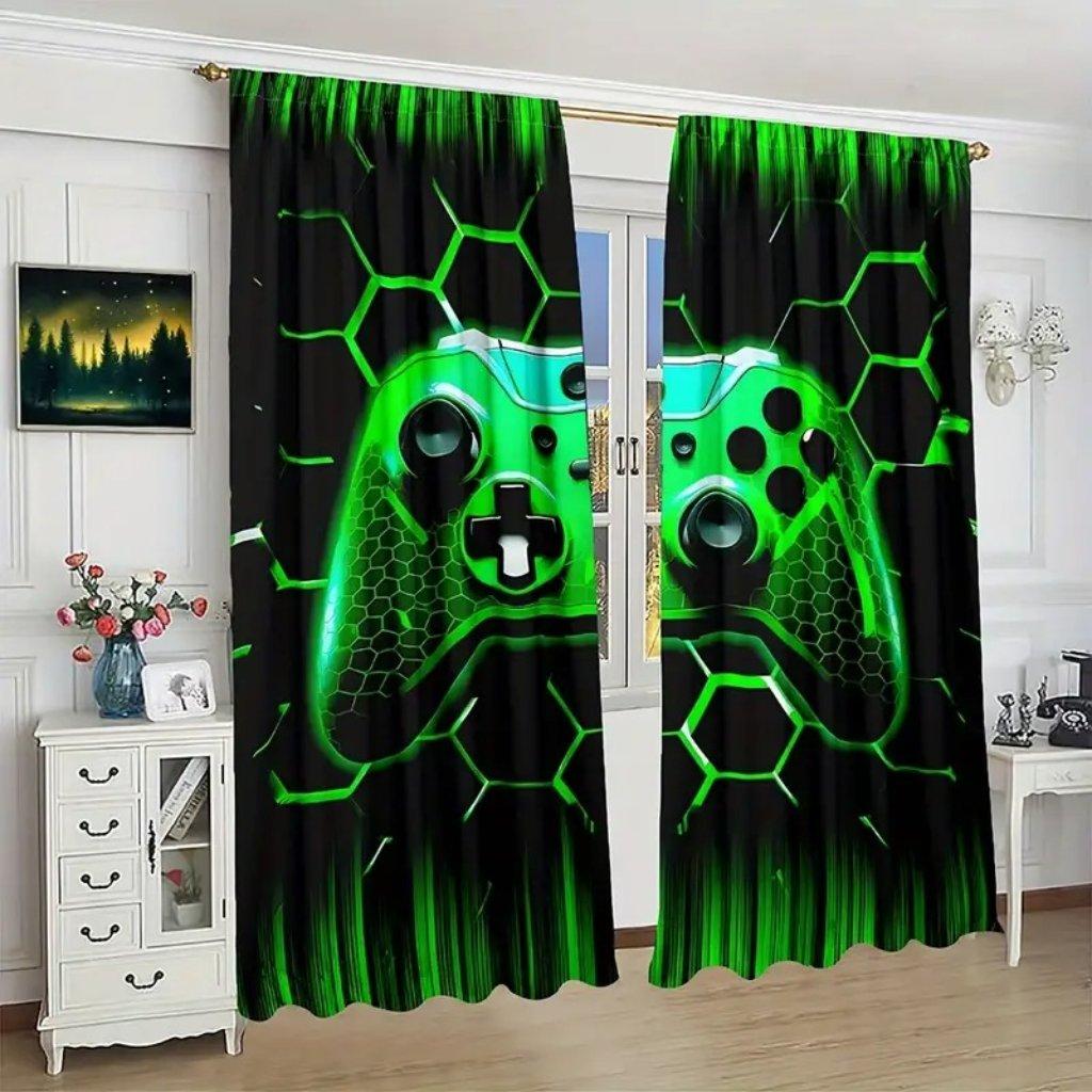 Set Of 2 Gamer Curtains Living Room Bedroom Decor Colorful Gamepad Design Teens Gamers Curtain For Great Made Polyester