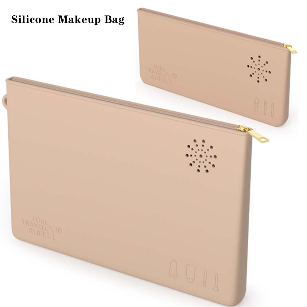 2pcs Travel Makeup Bag, Silicone Cosmetic Makeup Brush Holder, Makeup Sponge Case Portable Makeup Tools for Women Girls