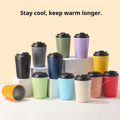 12oz Double Stainless Steel 304 Coffee Cup Thermos Mug Travel Water Bottle Leak-Proof Non-Slip Car Vacuum Flask Insulated Cup