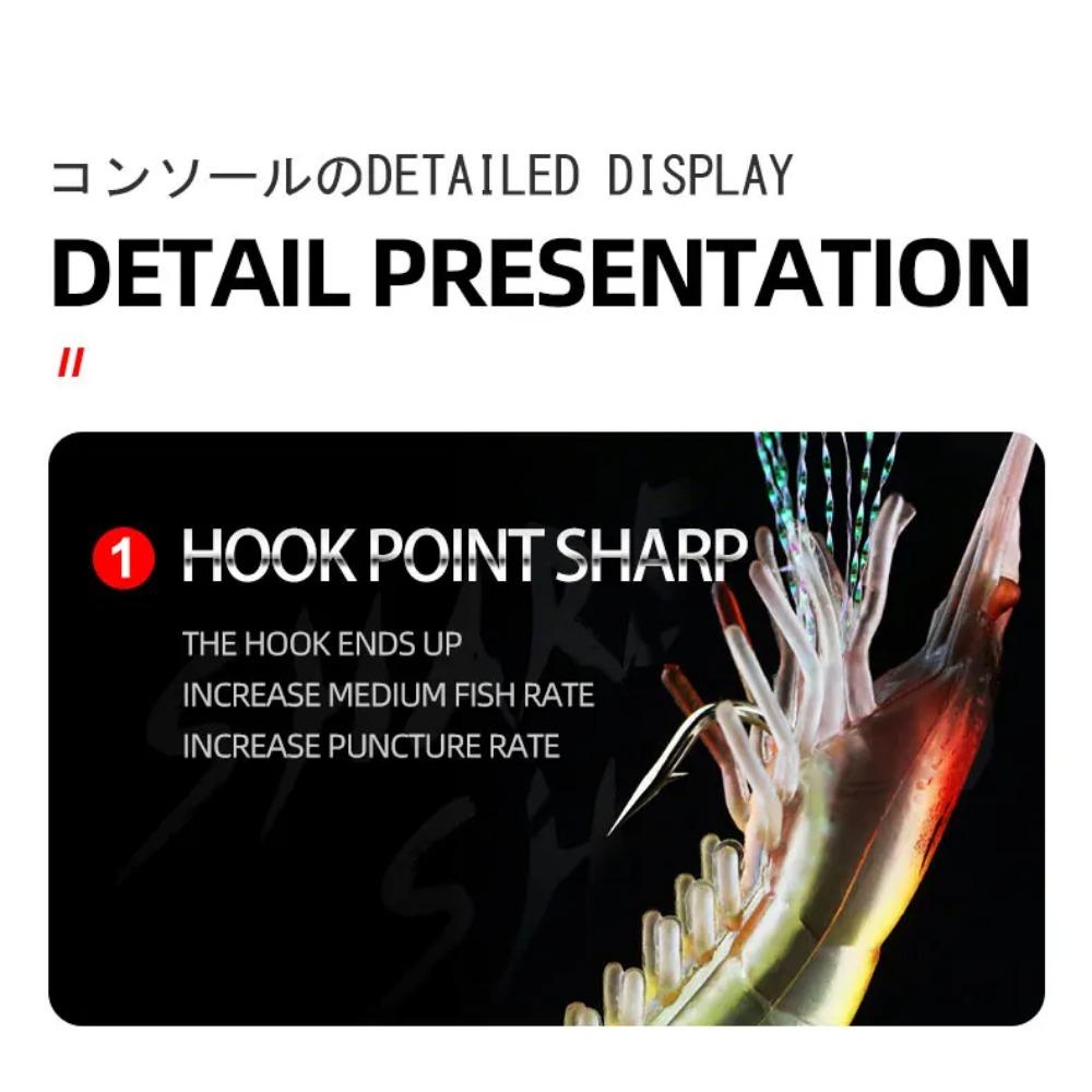 2PCS Built-in Hook Bait Shrimp Kit Luminous Shrimp Lure Soft Plastic Fishing Sabiki Silicon Shrimp Bait Fishing Bait