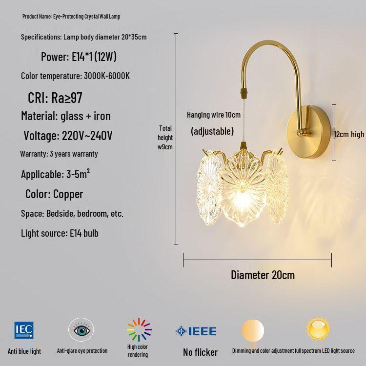 Modern Luxury French Glass Wall & Bedside Lamp for Bedroom, Corridor, and Hall