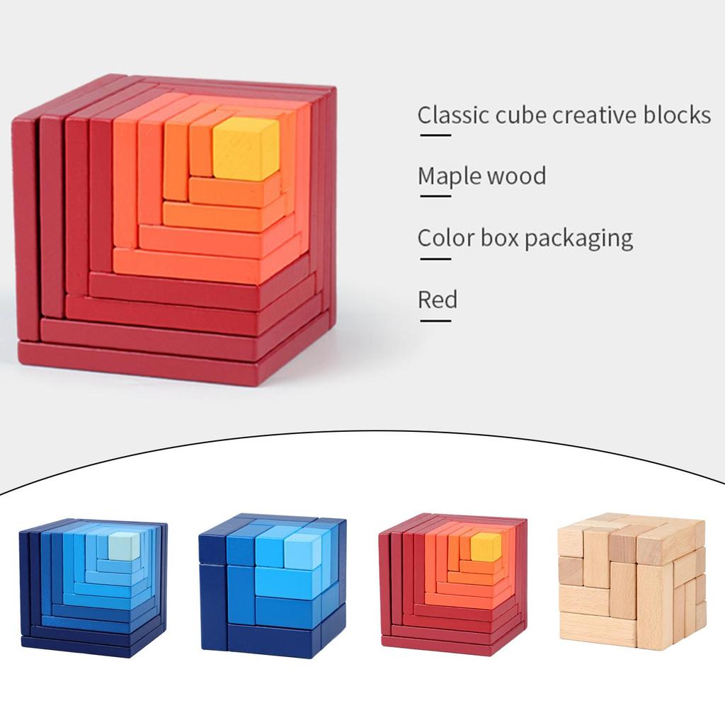 Wood Building Blocks Educational Bricks Montessori Developing Brain Teaser Toy