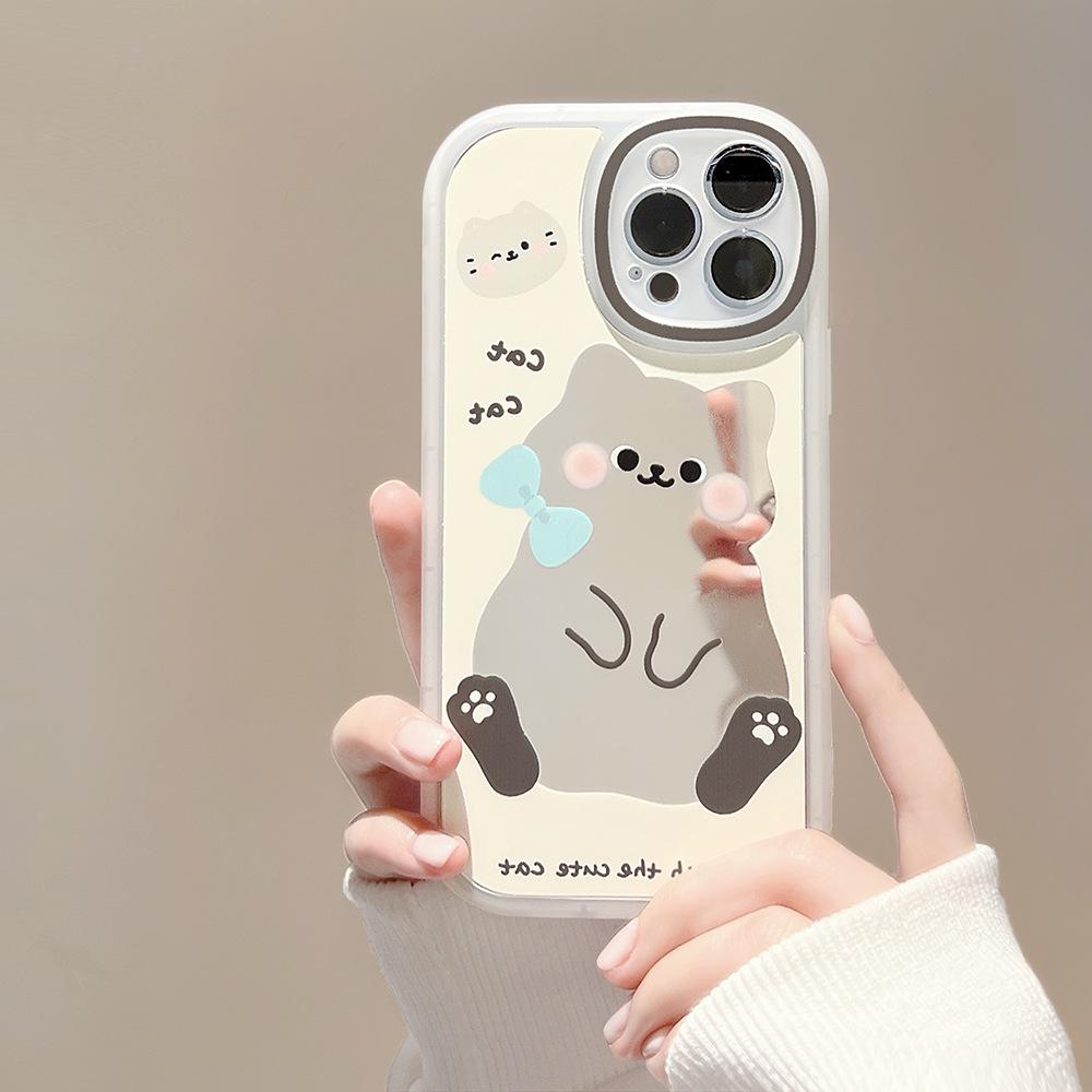 Ins Cartoon Cat for Iphone16 Mobile Phone Case 11 for Apple 15pro Max Cosmetic Mirror Xs Protective Cover