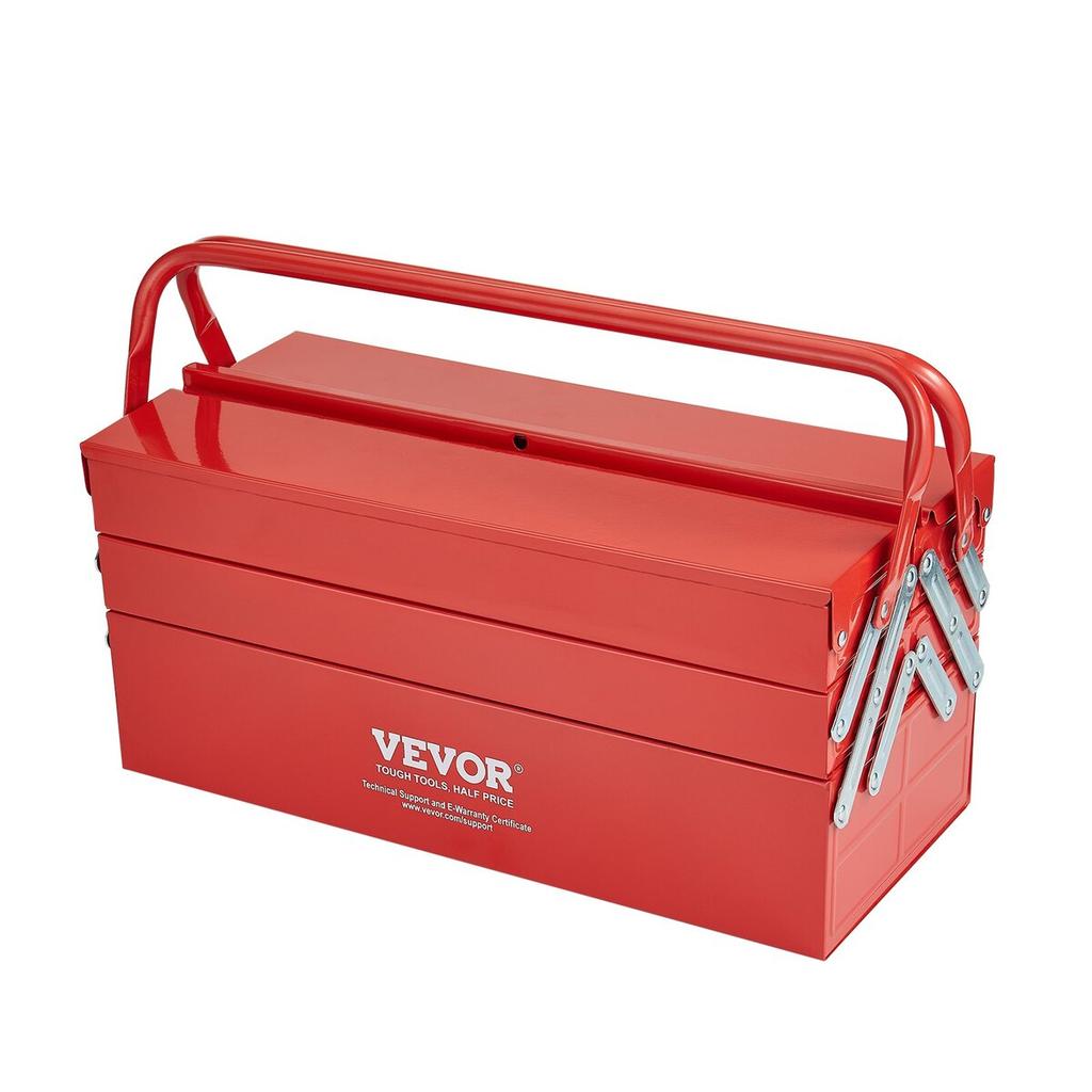 Tool Box 18-inch 3-Tier 5-Tray Folding Cantilever Toolbox with Handle