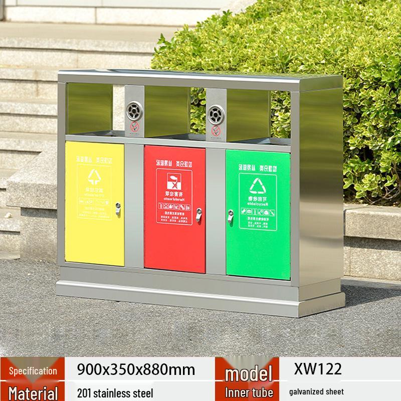 Stainless Steel Outdoor Trash Can with Waste Separation for Parks, Streets, and Scenic Areas