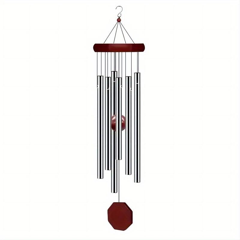 

Metal Wind Chimes: 6 Tubes Aluminum, Wooden Hanging Ornament, No Battery Required - Perfect for Your Garden