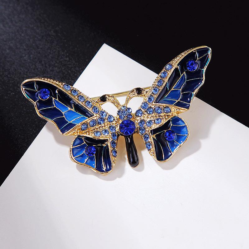 Broche Papillon Strass Émail Peint Alliage Épinglette pour Accessoires Vêtements Femme