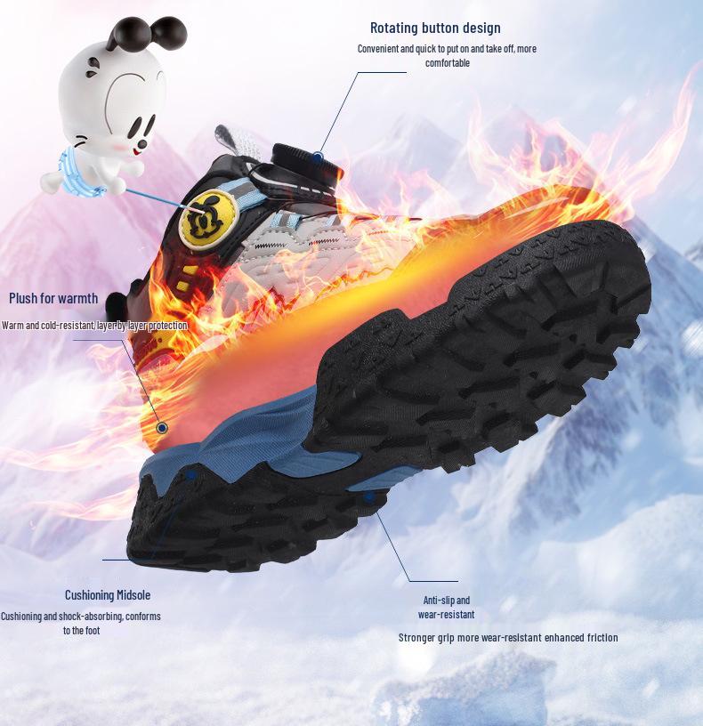 Babudou Fleece-Lined Children's Hiking Shoes: 2025 Autumn/Winter Cold-Resistant, Wear-Resistant, Non-Slip Sports Shoes for Medium and Large Kids.