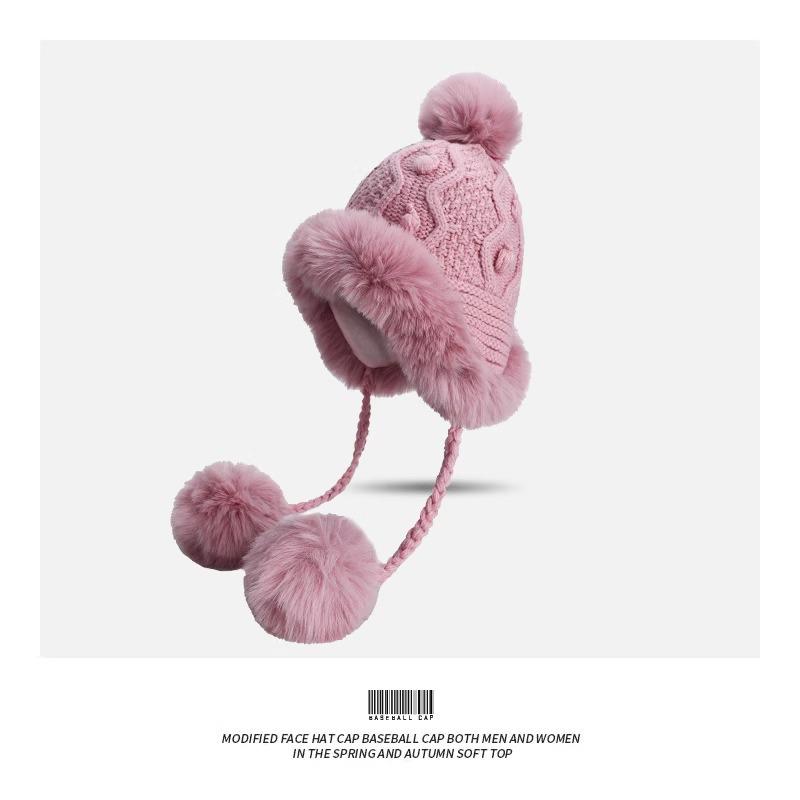 Girls' Warm Plush Ear Protection Hat for Autumn/Winter - Cute & Versatile