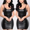 Comfortable Women Dress Nightdress PU Leather Short Wet Look