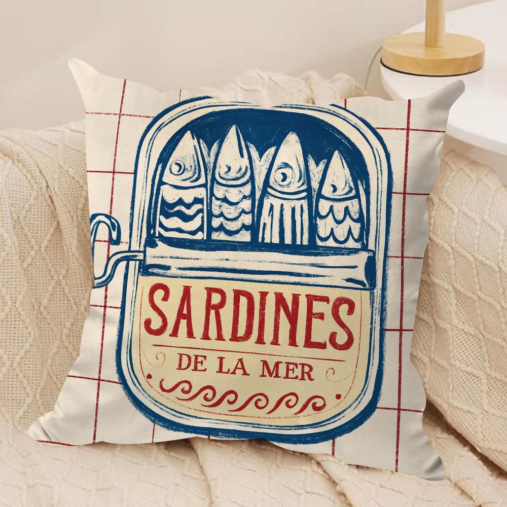 CoastalCharm Sardine Can Cushion Cover Soft Plush Fabric DoubleSided Printed Sofa Cushion Cover for All Seasons Home Decor Gift