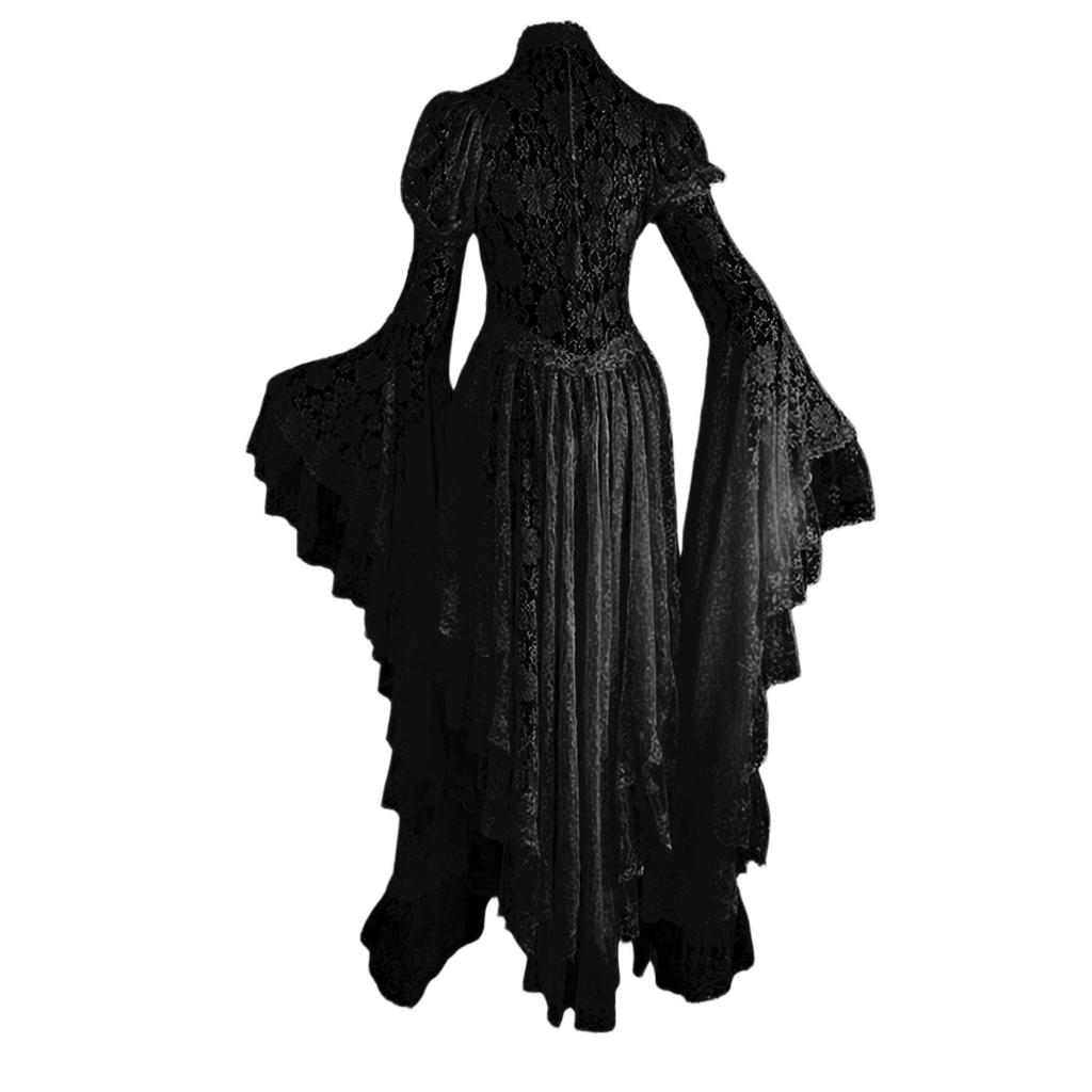 Damen Casual Fashion Langarm Halloween Grafik bedruckt Vintage Lange Kleider