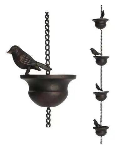 

Vintage Bird Shaped Rain Chain Catcher--Decorative Hanging Gutter for Outside Gutters,Drain Garden Mobile Birds Steering Wheel