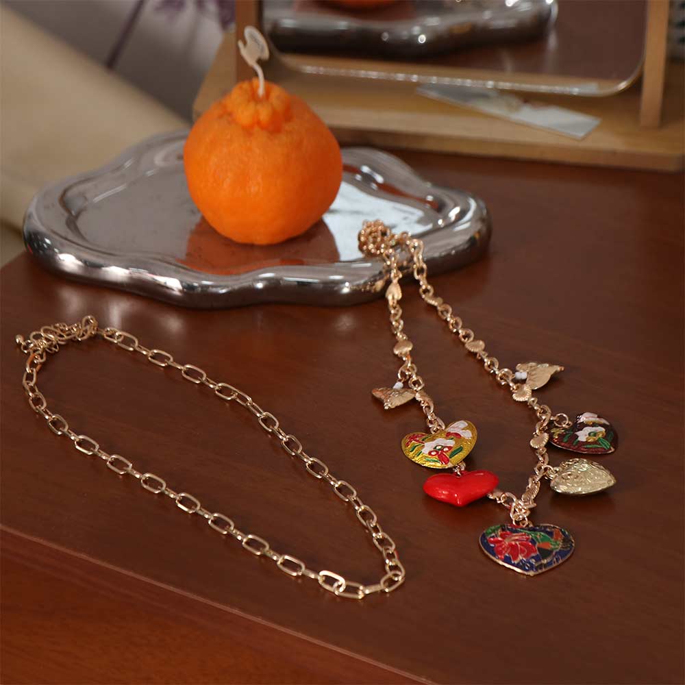 Gold Multi-Layer Enamel Necklace Unique Bohemian Collarbone Chain Women