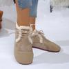 Mode Damen Flats Winter Neu Runde Zehenpartie Tiefer Ausschnitt Zum Schnüren Wildleder Weiche Sohle Rutschfest Abriebfest Baumwollschuhe